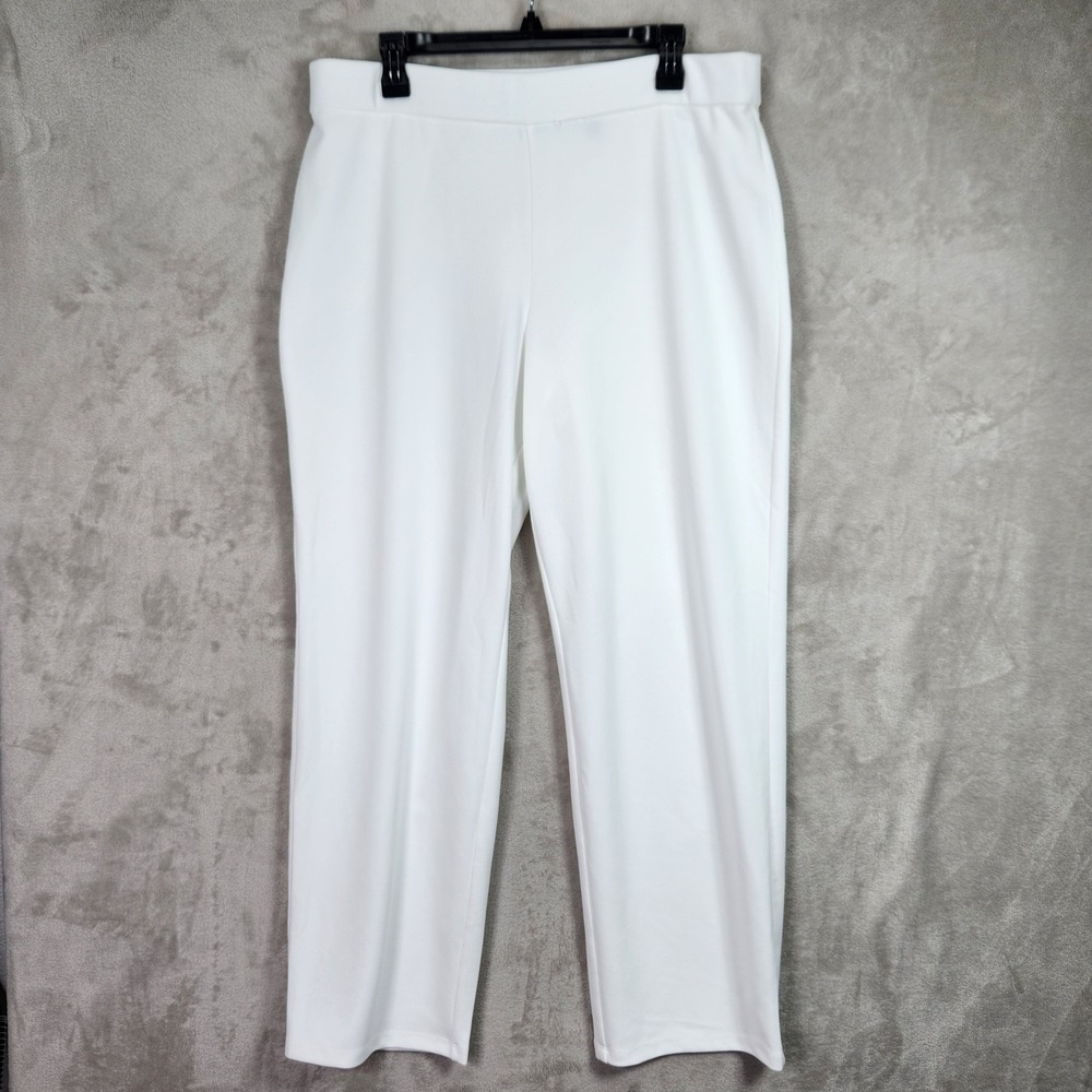 Dennis Basso Crepe Pants Womens Large White Straight Leg Pull On Casual A681175